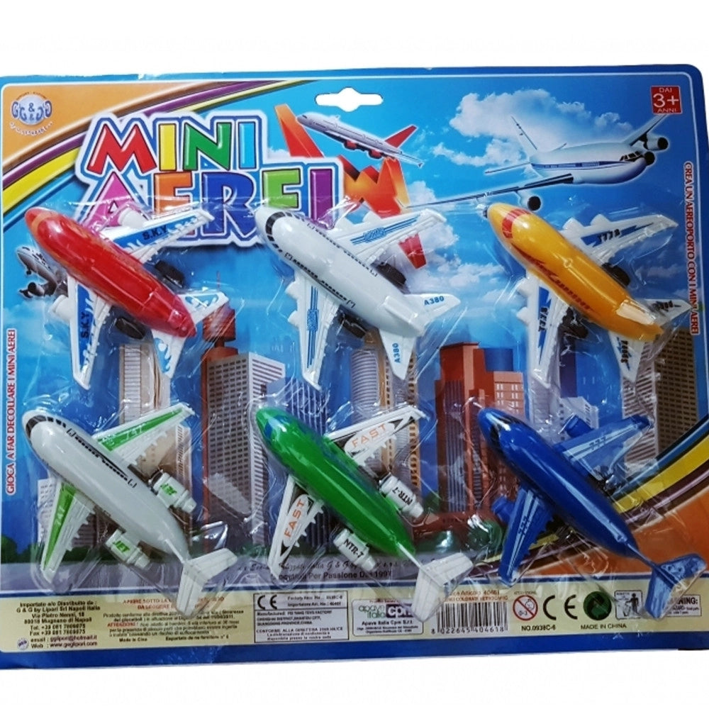 Trade Shop - Set 6 Aerei Colorati Mini Miste Crea Aeroporto Internazionale Bambini Giocattolo -