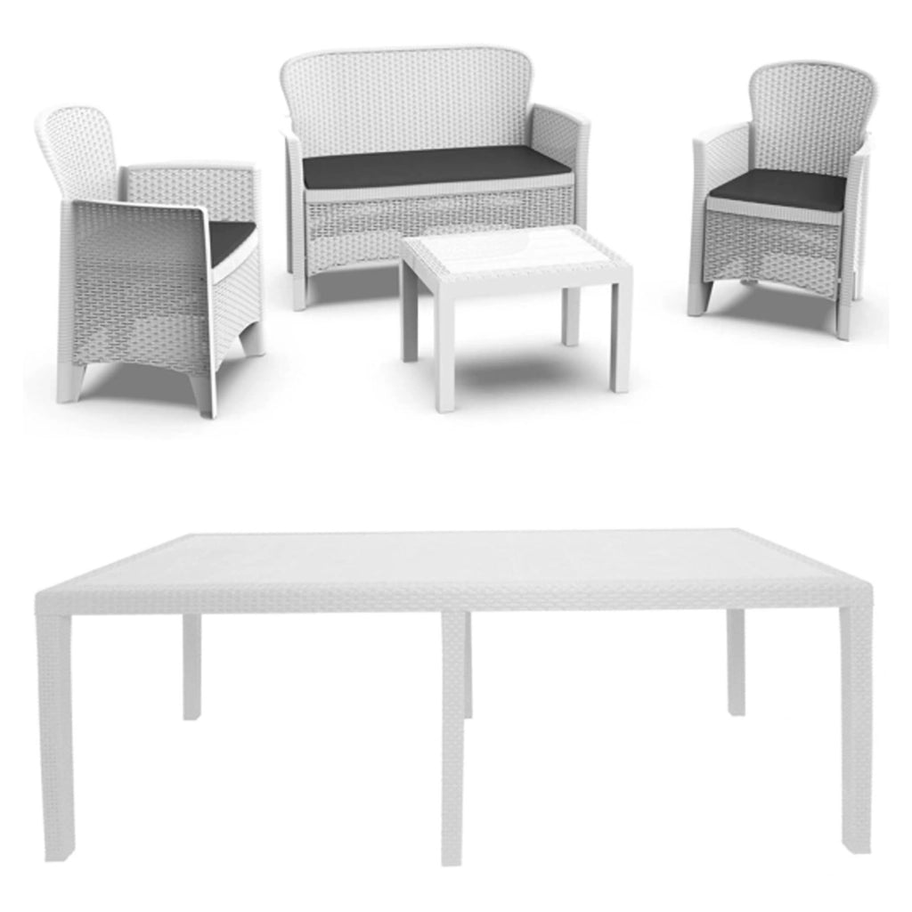 Salottino Outdoor Domaso, set Salotto da Esterno Salottino 4 Posti, Tavolo 10 Posti Posti Made in Italy, Bianco