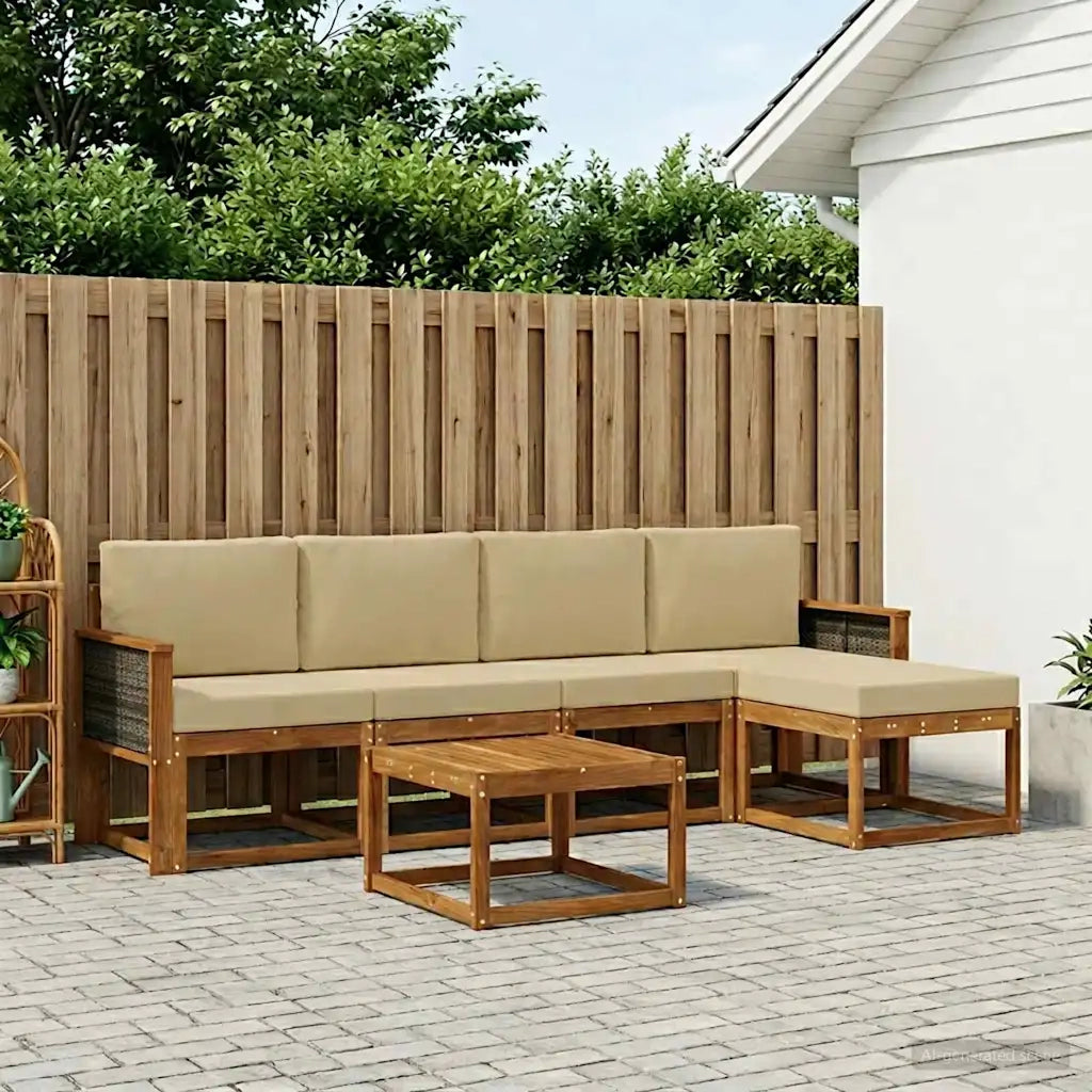 Set di divani da esterno 6 pcs Naturale e Beige Poliestere