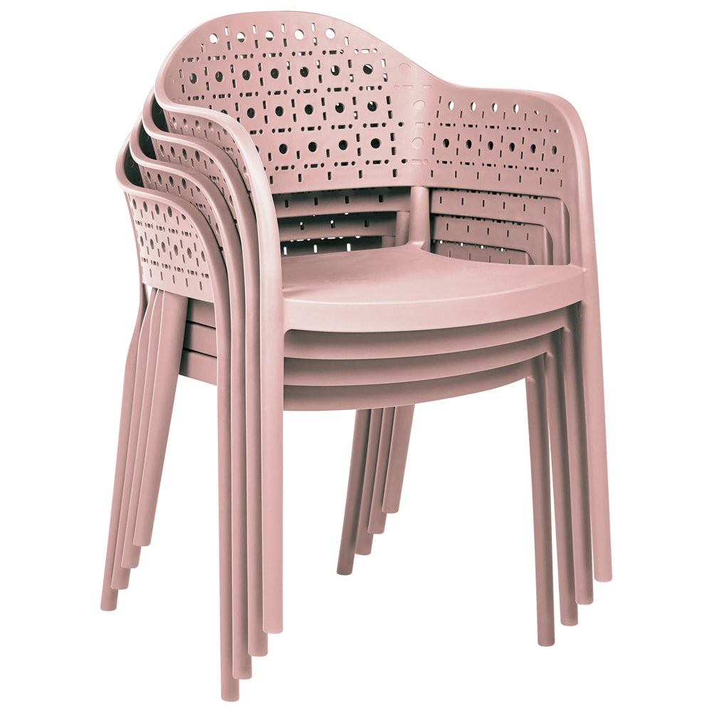 Set di 4 sedie da giardino in materiale sintetico rosa impilabili per interni ed esterni stile classico