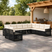Set Divano da Giardino 10 pz Nero e Bianco Crema polyrattan 3435169