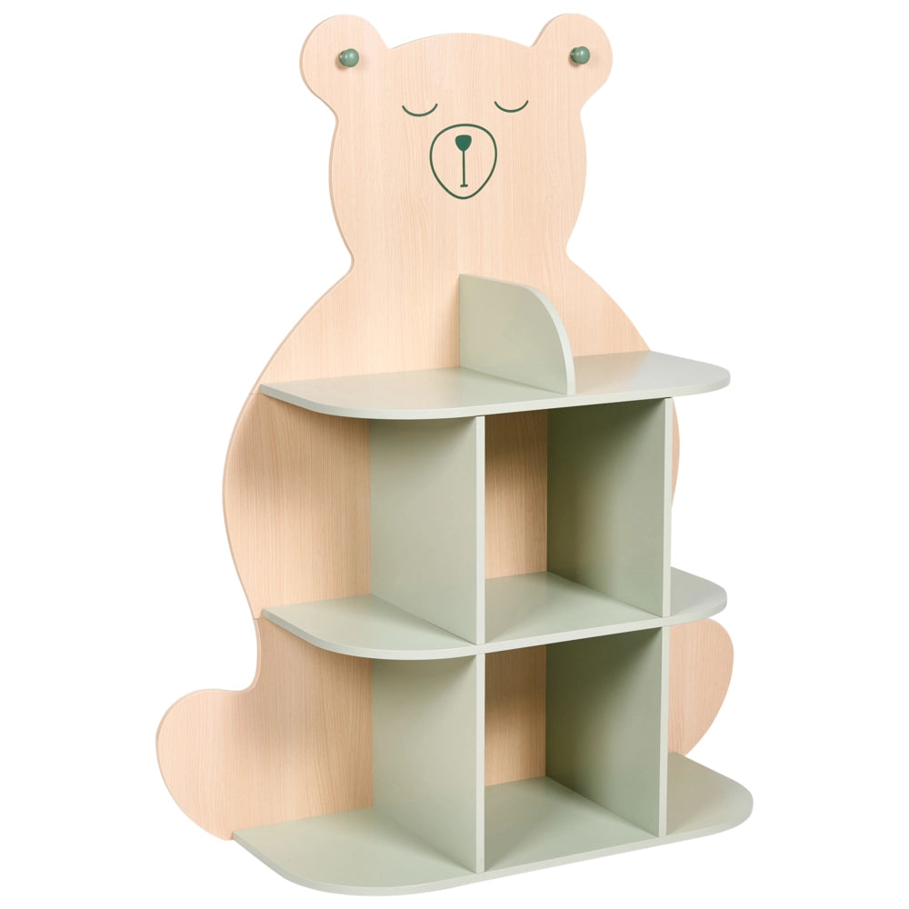 Libreria per bambini in MDF marrone chiaro/verde a forma di orsetto a 3 ripiani per giocattoli e libri