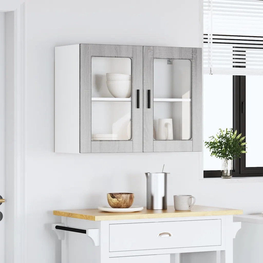 Pensile da Cucina con Porta in Vetro Porto Grigio Sonoma 854093