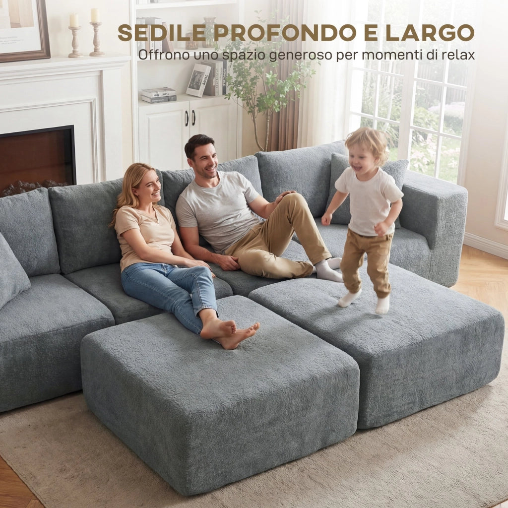 Divano Modulabile ad Angolo 294x165x70 cm con Cuscini in Tessuto Effetto Velluto Grigio Scuro