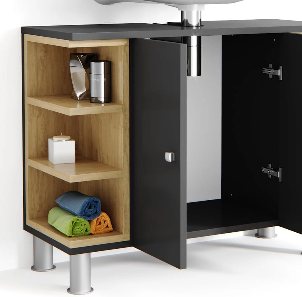Mobile sottolavabo per bagno Aquis, Antracite, 79.6 x 64 cm, per la conservazione in bagno e combinabile con Aquis