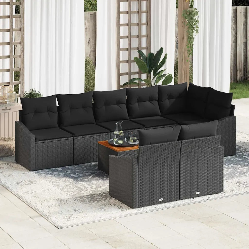 Set Divano da Giardino con cuscino 9 pcs Nero polyrattan 3347849