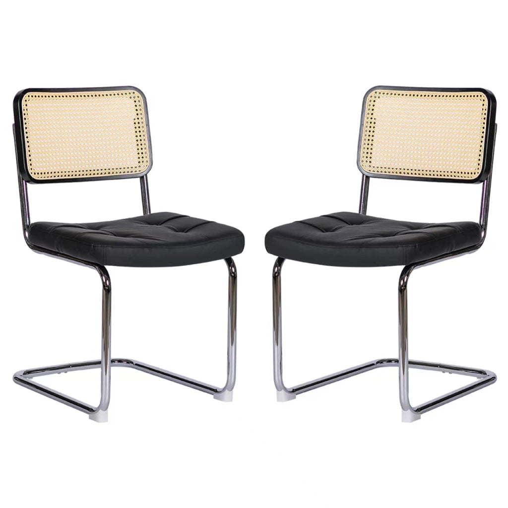 Sedia da pranzo set da 2 - Sedia in velluto e rattan con gambe cromate – Design Mid-Century Modern ispirato a Breuer – Sedia imbottita ideale per soggiorno, cucina e altri ambienti
