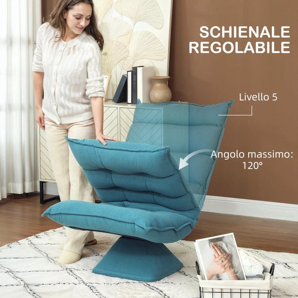 Poltrona Relax Girevole in Velluto ¨C Zephmum ¨C Blu, Schienale Regolabile, 62x70x95 cm