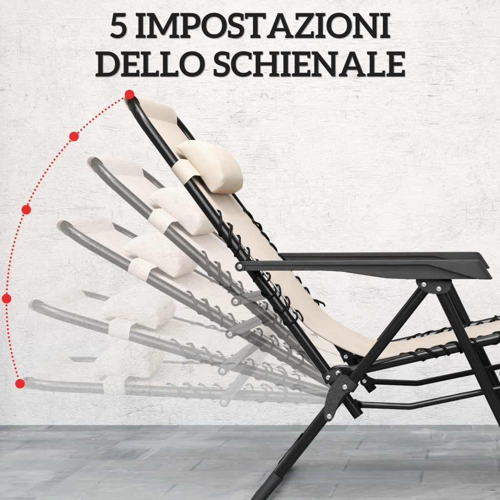 Set 2 Sedie Sdraio a Gravità Zero Pieghevoli e Tavolino Beige