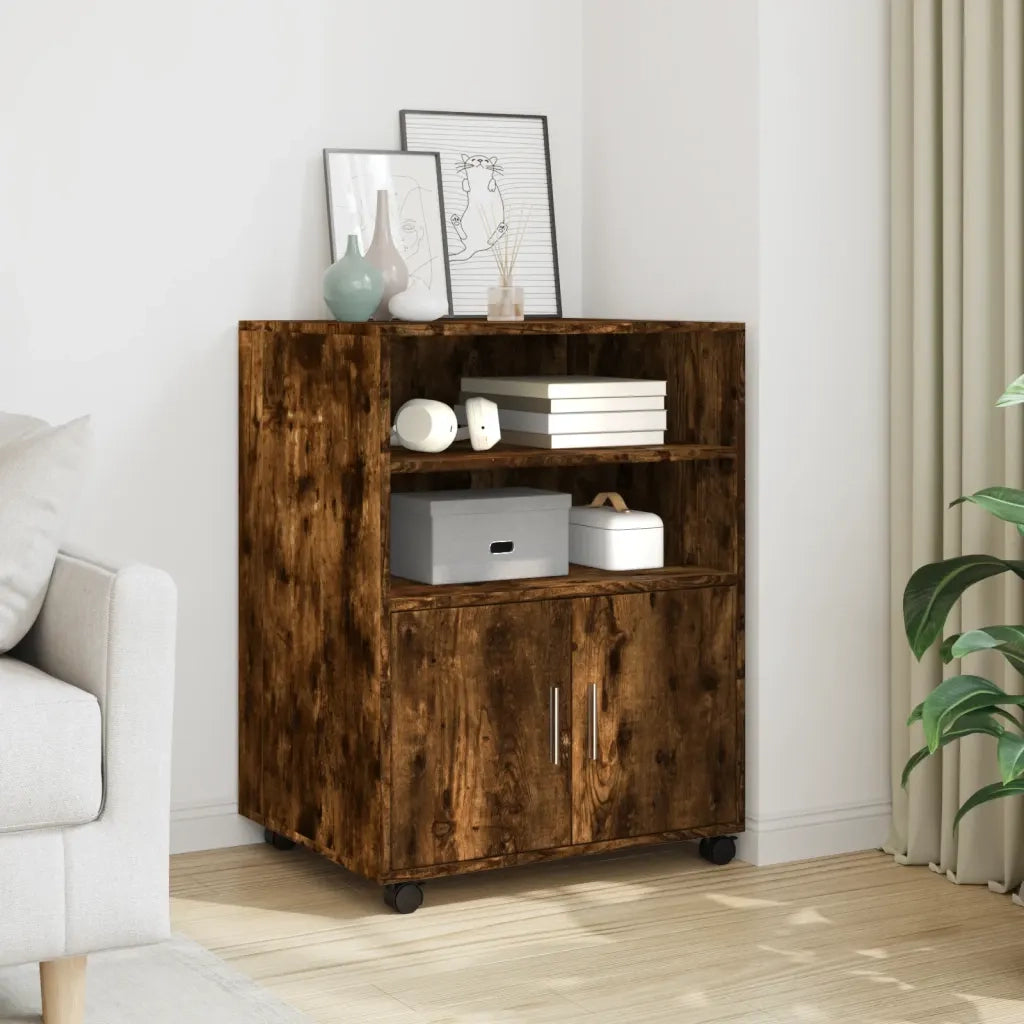 Armadietto con Ruote Rovere Fumo 60x48x81 cm in Truciolato