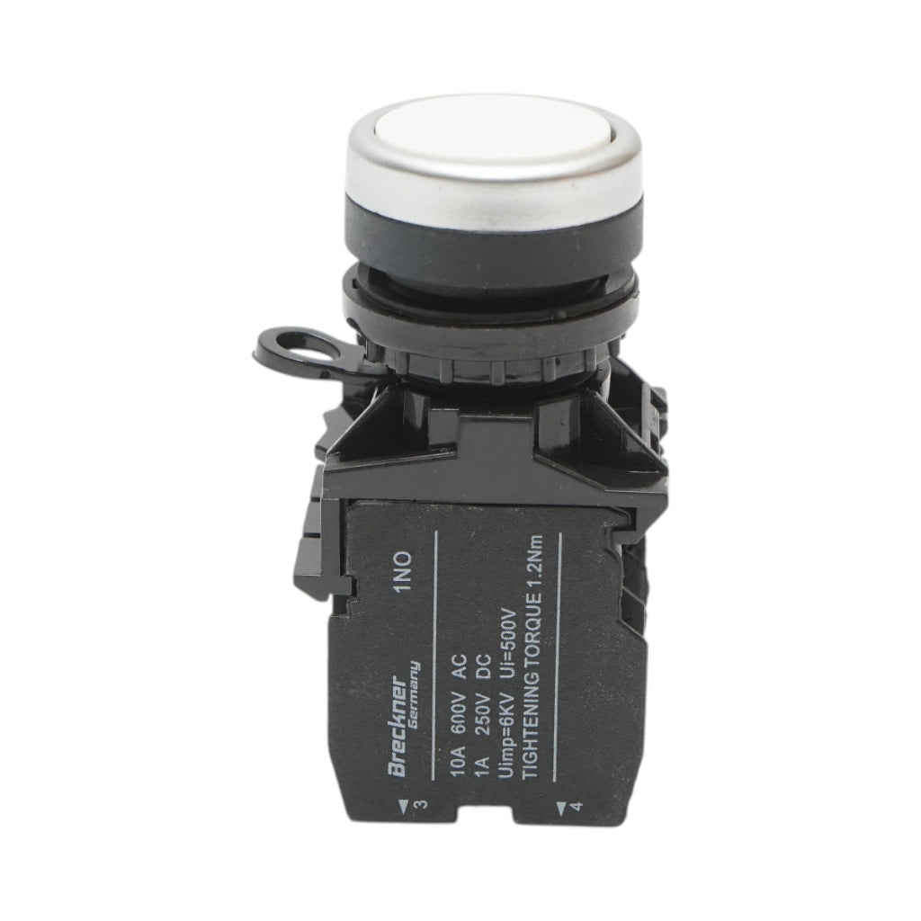 Pulsante con ritorno 1NO+1NC bianco, 10A/600V AC, 1A/250V DC LA42 Breckner Germany