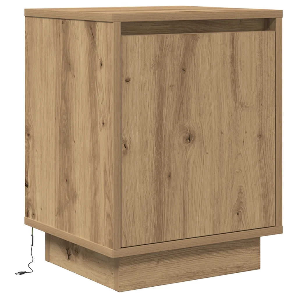 Comodini con Luci a LED 2 pz Rovere Artigianale 38x34x50 cm