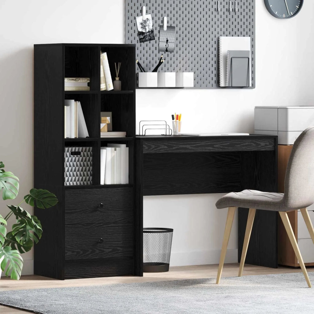 Scrivania con cassetto con lo scaffale 2 pcs Rovere Nero 3337322