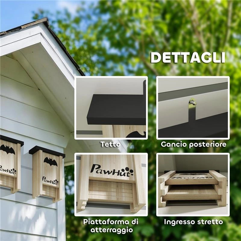 SET DI 3 CASETTE PER PIPISTRELLI BAT BOX IN LEGNO DI ABETE 18X6X22.5 CM COLORE LEGNO