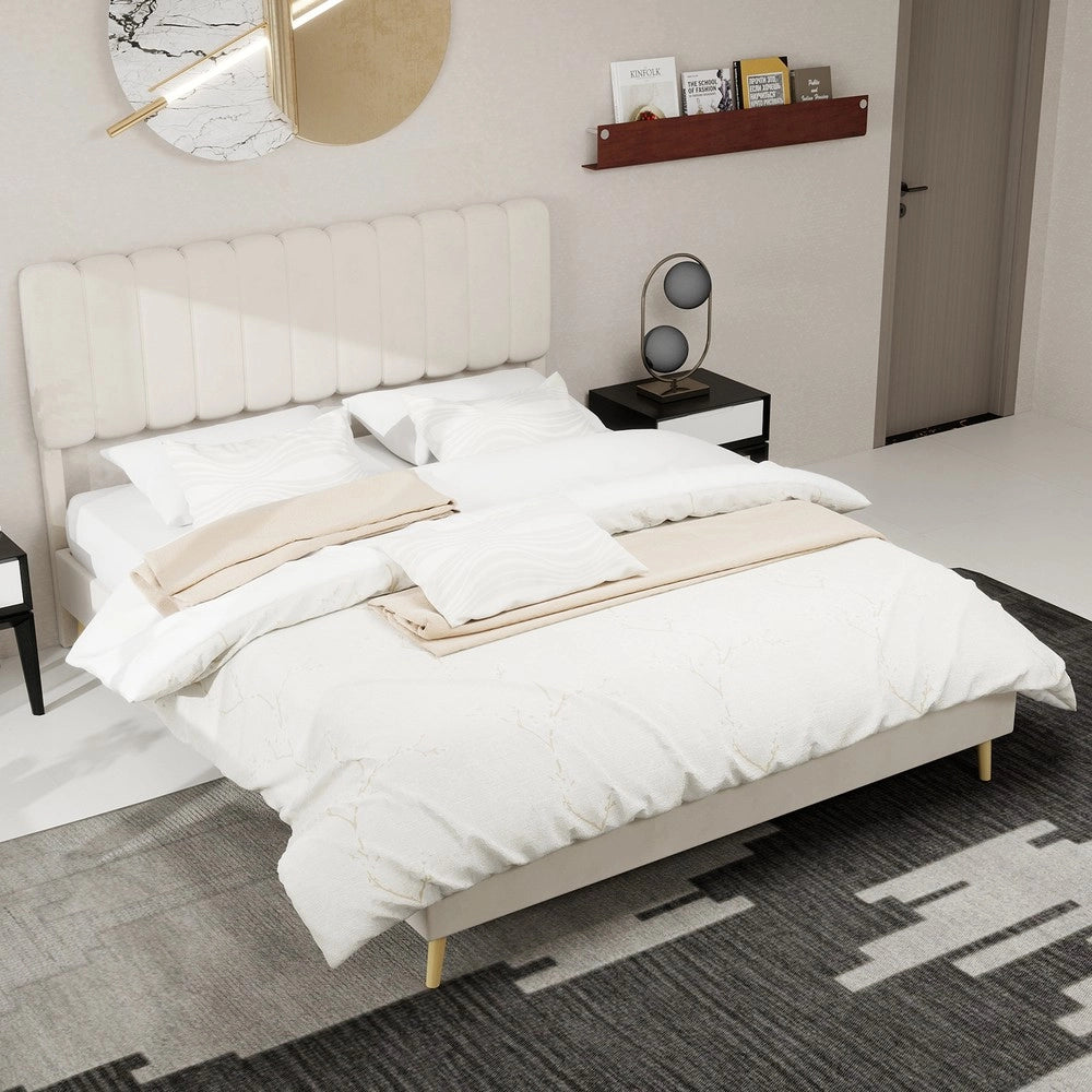Letto imbottito con testiera ¨C Minimal ¨C Beige 160x200 cm tessuto