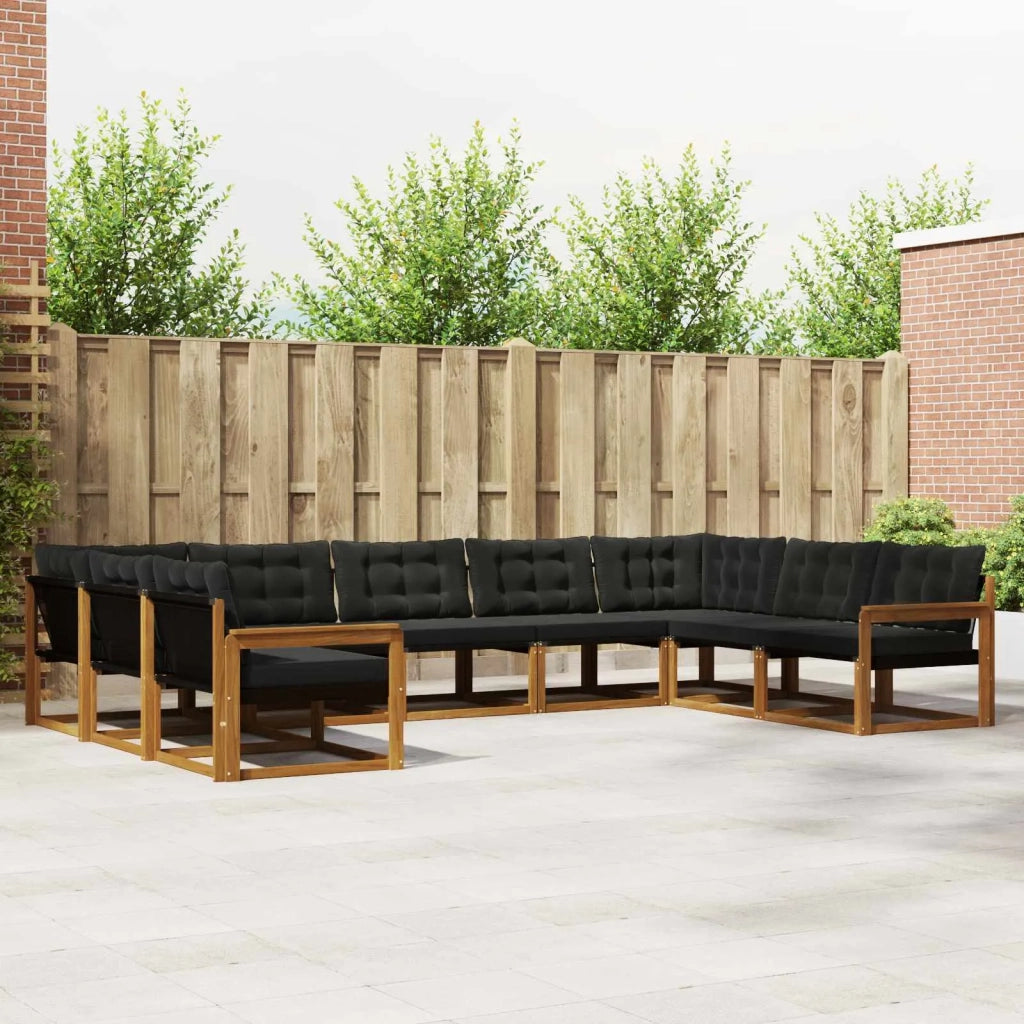 Set di divani da esterno con cuscino 9 pcs Naturale e Nero