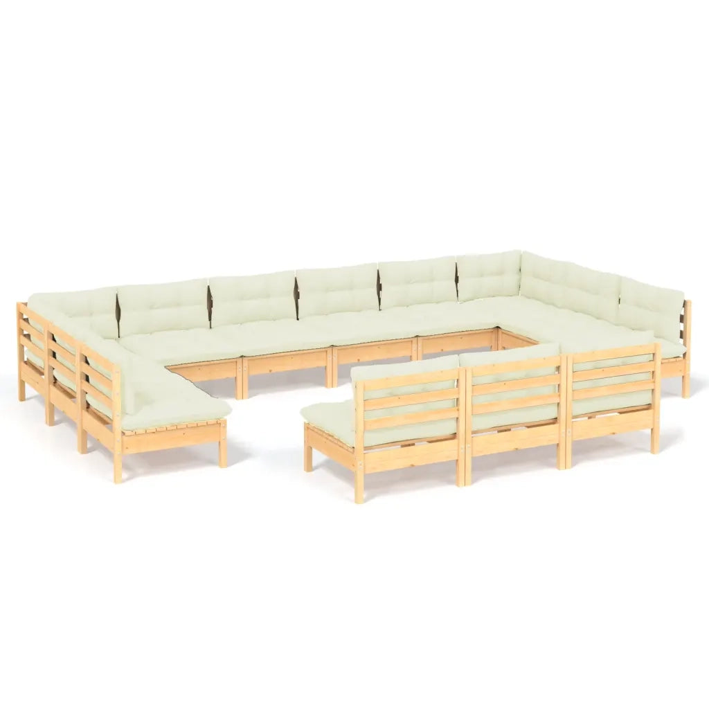 Set Divani da Giardino 13 pz con Cuscini Crema Massello di Pino 3097235