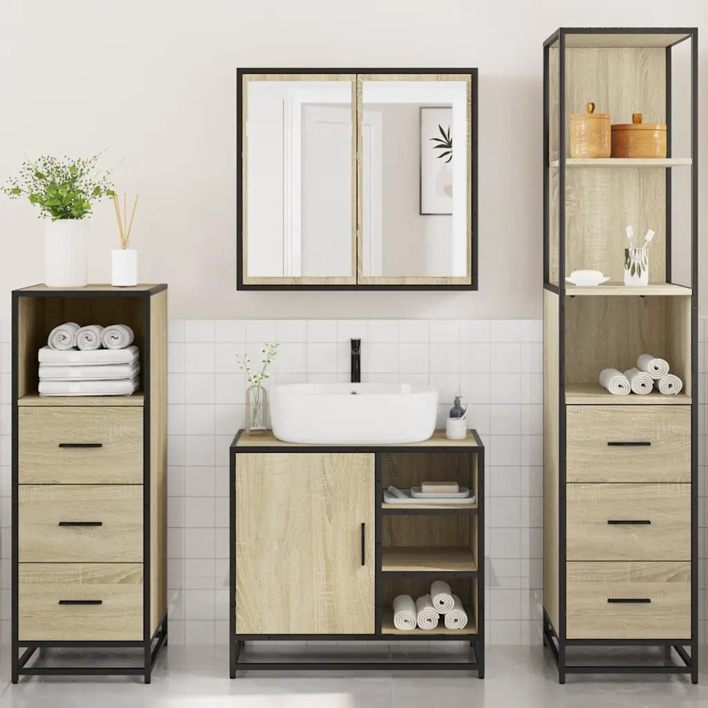 Set Mobili da Bagno 4 pz Rovere Sonoma in Legno Multistrato