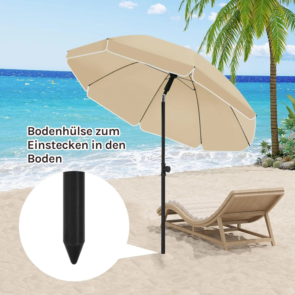 Ombrellone da Spiaggia, Ombrellone da Giardino con Funzione di Inclinazione e Altezza Regolabile, Tessuto Resistente ai Raggi UV da 180 gsm, Rotondo da 1,55 m Taupe