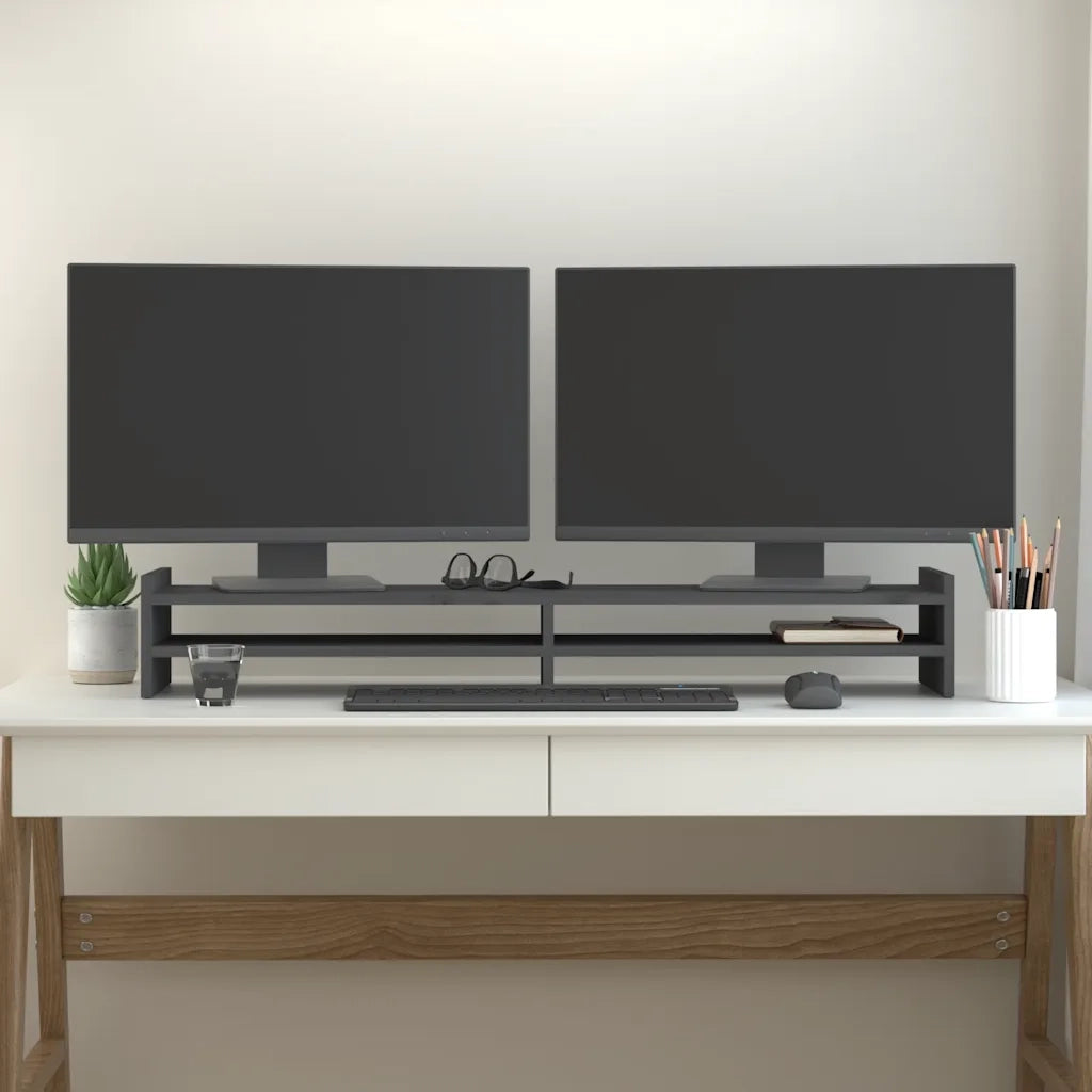 Supporto per Monitor Grigio 100x27x15 cm Legno Massello di Pino 814026