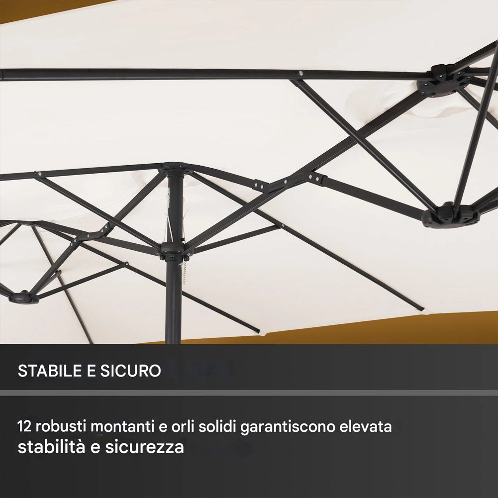 Ombrellone Doppio 4.6 Metri con Base da Giardino Rivestimento Anti UV 12 Ribs