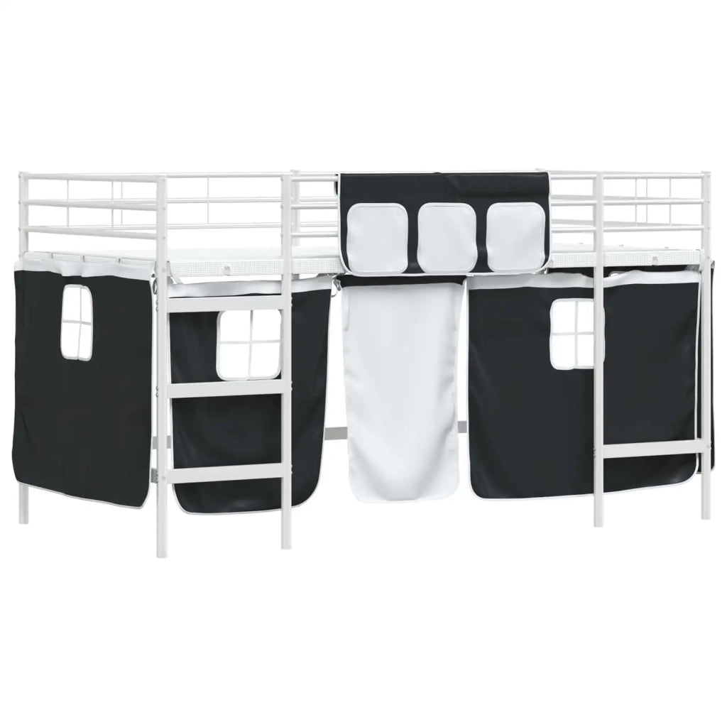 Struttura del Letto Loft per Bambini | Letto Infantile | Lettino con Tendine Bianco e Nero