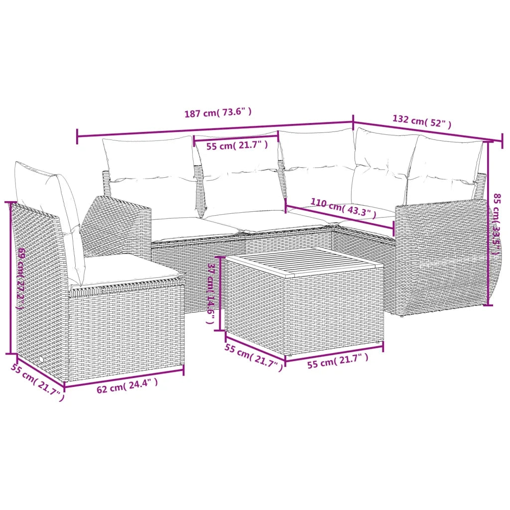 Set Divano da Giardino 6 pz con Cuscini Grigio in Polyrattan