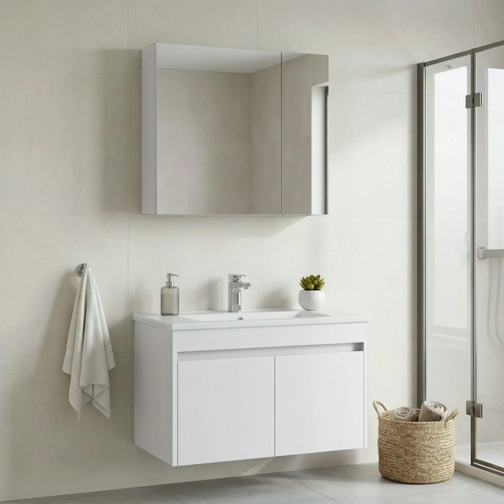 Set mobile lavabo con specchio (2 pezzi) "Side 85 v2" - 85 x 45 x 52 cm - Bianco opaco