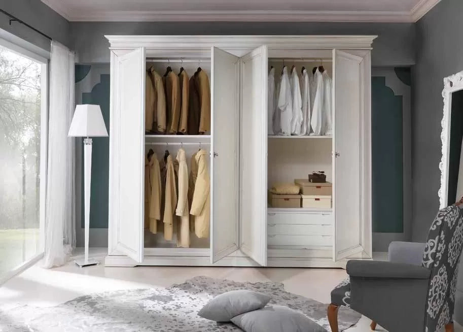 Armadio in legno classico 4 ante shabby bianco 300x68x255 - Mobili 2G