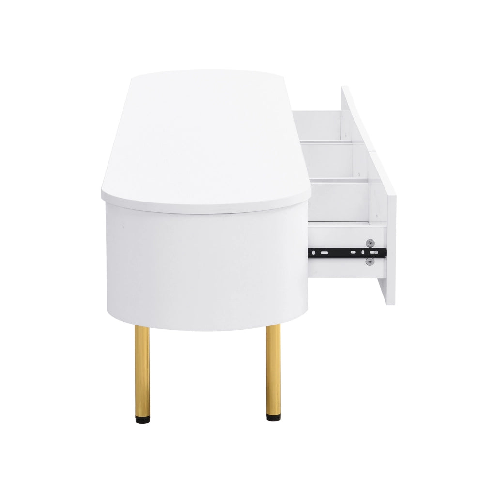 Mobile TV moderno 174 cm in MDF bianco con 3 cassetti; maniglie e gambe dorate