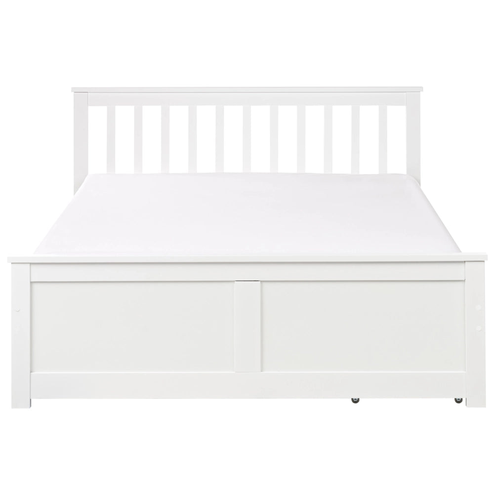 Letto matrimoniale Legno di Pino bianco con Rete a Doghe con 4 cassetti 140 x 200 cm Testiera a doghe minimalista