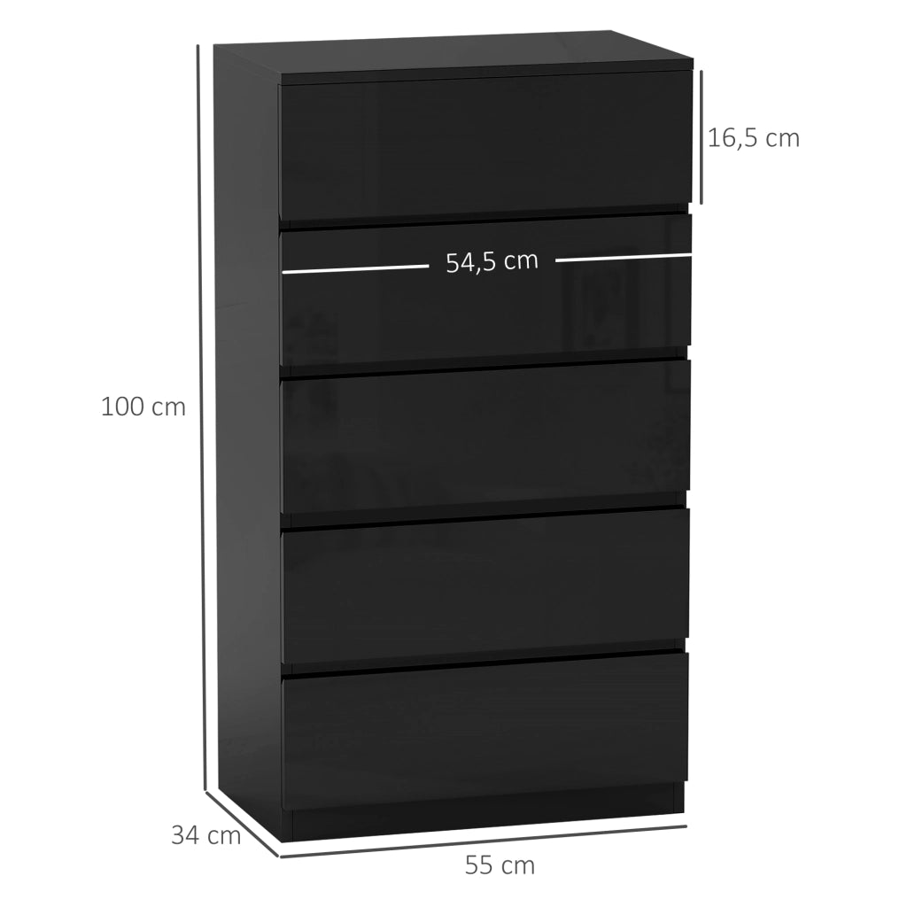 Cassettiera 5 cassetti ¨C Xylo ¨C Nero 55x34x100 cm stile moderno camera soggiorno ingresso
