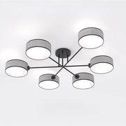 Lampada a sospensione Maga a sei bracci in acciaio nero e tessuto grigio