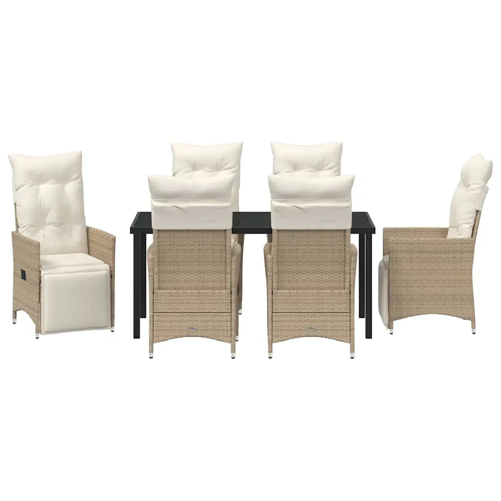 Set da Pranzo per Giardino con cuscino 7 pcs Beige polyrattan
