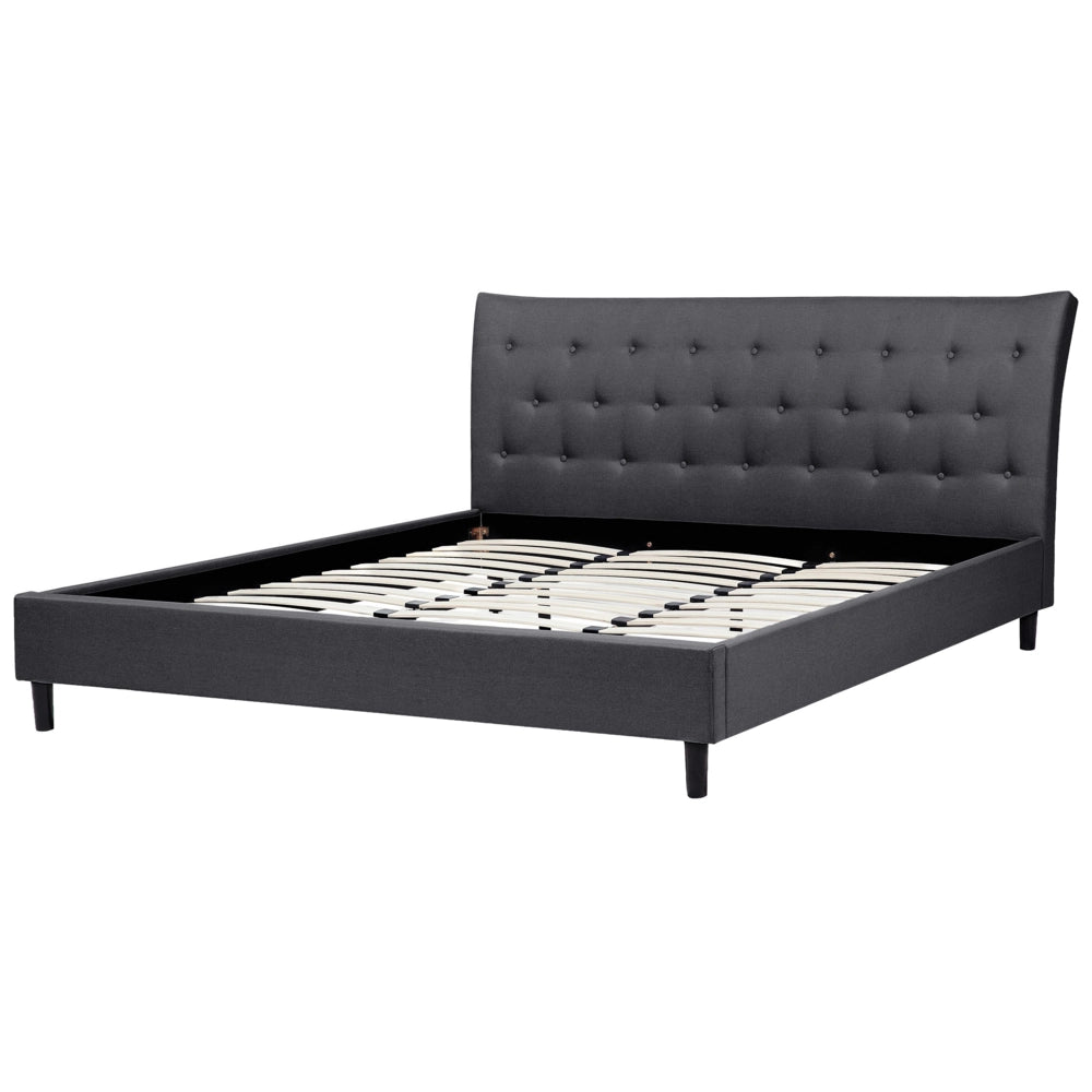 Letto a doghe Tessuto in poliestere grigio scuro Gambe in legno imbottite Testiera capitonné 180 x 200 cm