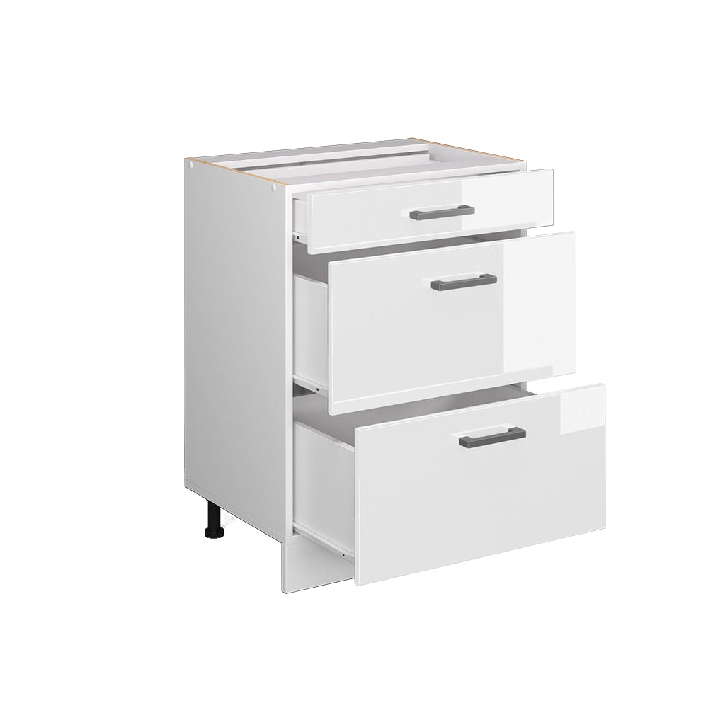Vicco Mobiletto base per cucina Bianco lucido 60 cm con cassetti, senza piano di lavoro