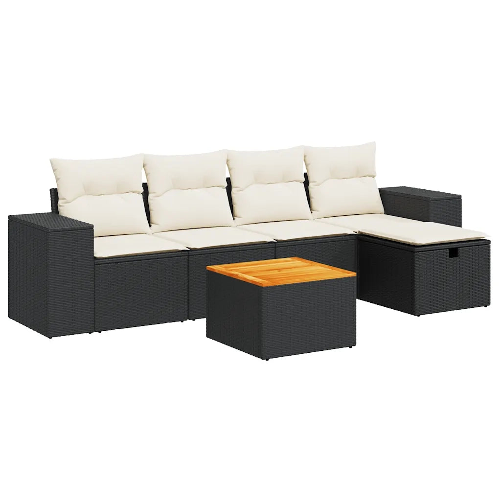 Set Divano da Giardino 6 pz con Cuscini Nero in Polyrattan 3325864