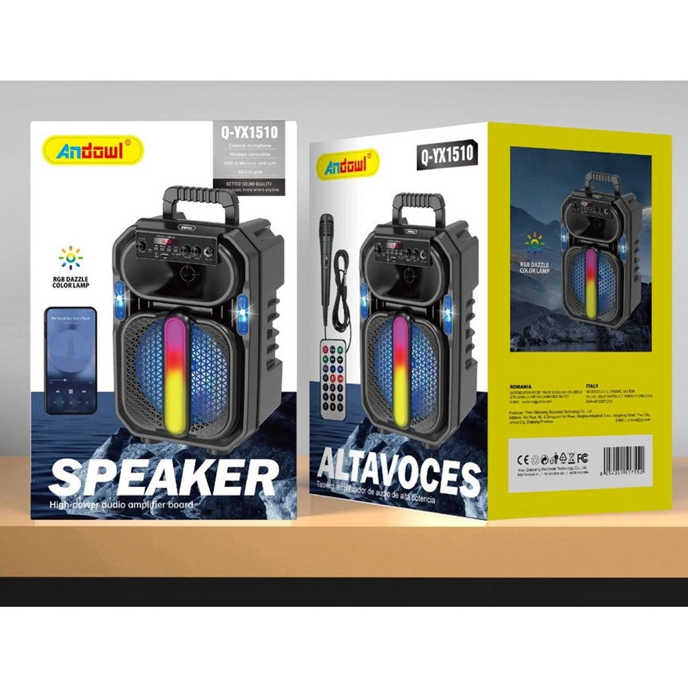 Trade Shop - Altoparlante Portatile Bluetooth A Batteria Super Bass 8″ Luce Led Rgb Microfono Q-yx1510 -