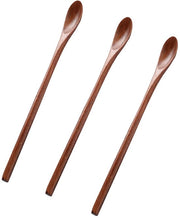 Set di cucchiai in legno a 3 pezzi, cucchiaio in legno ecosostenibile, cucchiaio in legno, lunga maniglia, legno naturale, set di cucchiai per cucina domestica, ristoranti e alberghi, per caffè, latte, tè, dessert e zuppe (marrone scuro)