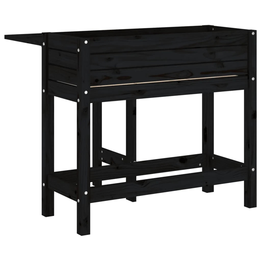 Fioriera rialzata per piante e fiori giardino da terrazza con piano pieghevole legno massello di pino nero 02_0038583