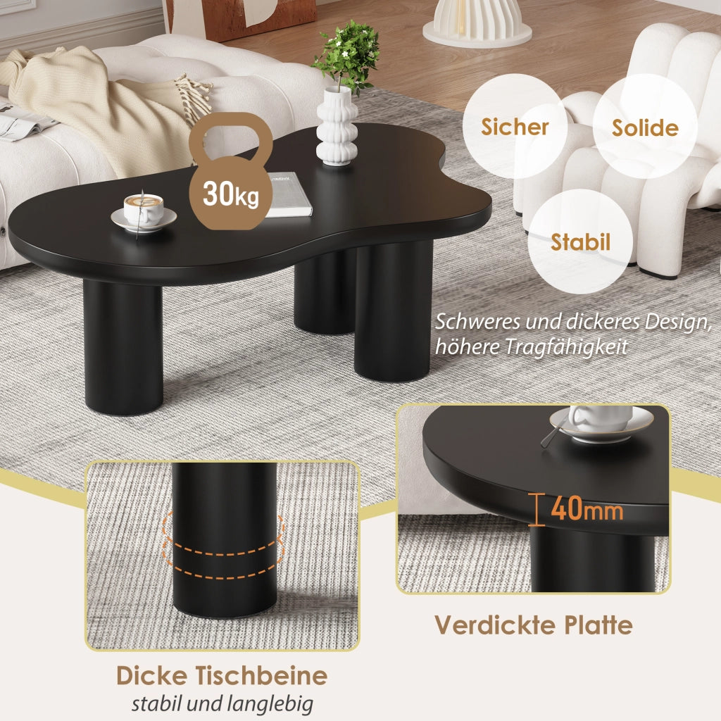 Tavolino basso a forma di nuvola con piano in MDF e gambe in PVC nero con feltrini 107 × 66 × 40,5 cm
