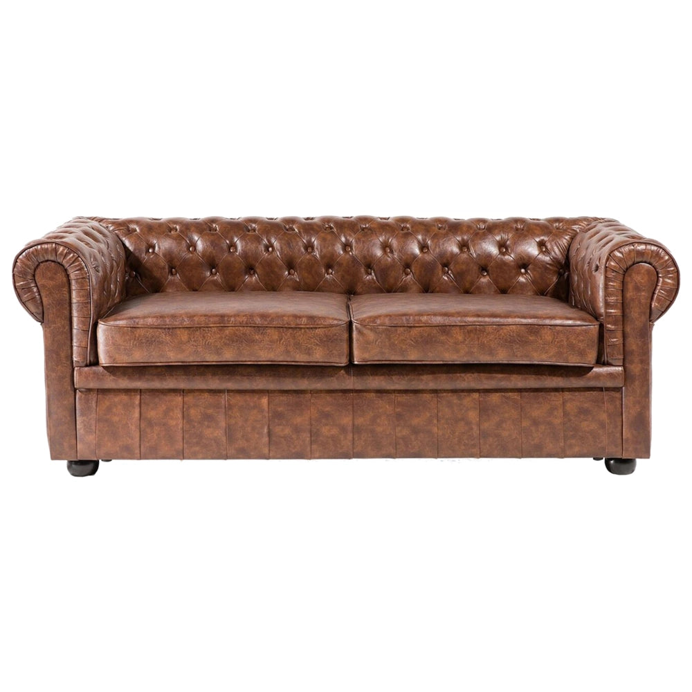 Divano Chesterfield Marrone Ecopelle Gambe Nere 3 Posti in stile moderno