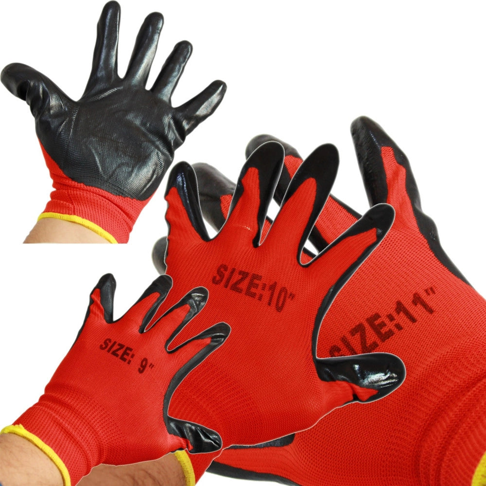Trade Shop - 12 Paia Di Guanti Da Lavoro Spalmati Nylon Nitrile Disponibili In 9''10''11'' -