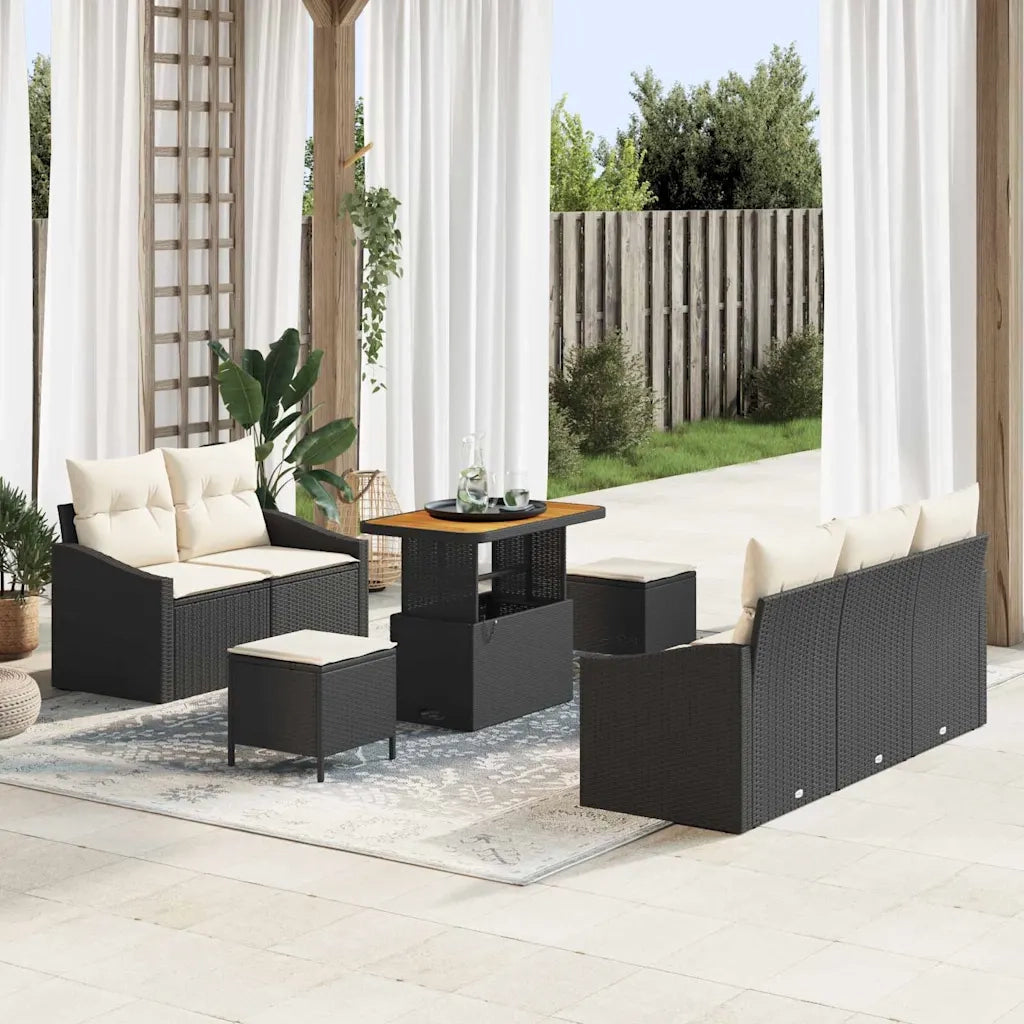 Set Divano da Giardino con cuscino 8 pcs Nero e Crema 3364550