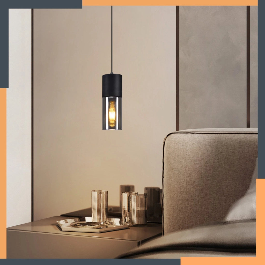 Lampada a sospensione ZMH nera E27 cucina vetro nero metallo 1 lampadina moderna industriale