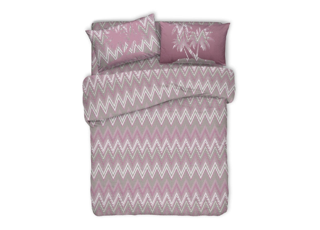 Copripiumino Sacco Piumone Pensieri Delicati 100% Cotone Disegno Palma - Singolo - Rosa
