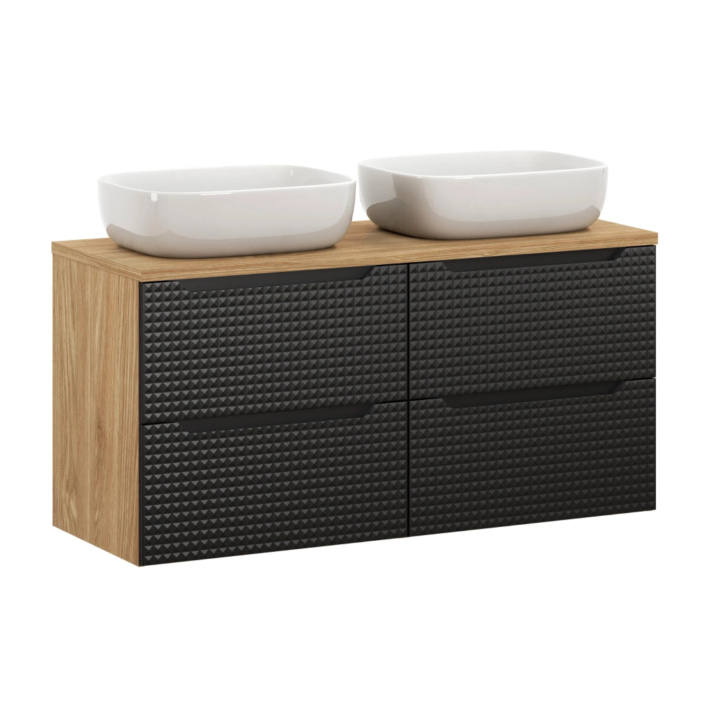 Set mobili bagno 120 cm con piano e 2 lavabi da appoggio Smile Luxor Black 120 x 1401 x 46 cm