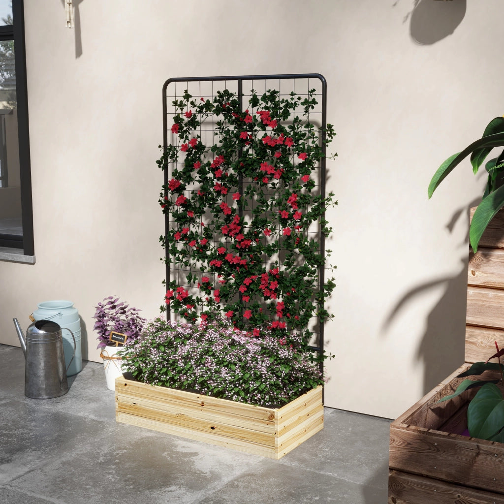 Hochbeet con traliccio ¨C zephmum ¨C nero, legno, acciaio, 80x38x145 cm