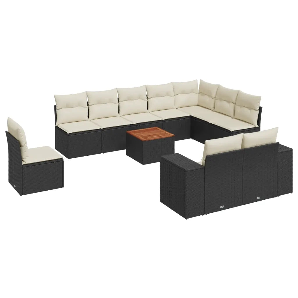 Set Divani da Giardino 11 pz con Cuscini in Polyrattan Nero