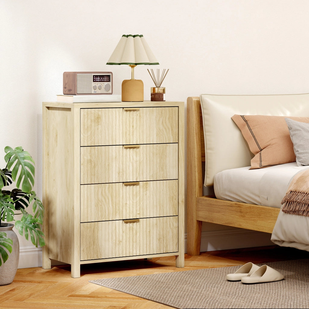 Cassettiera 4 Cassetti Legno Naturale ¨C zephmum ¨C 70x38x93 cm